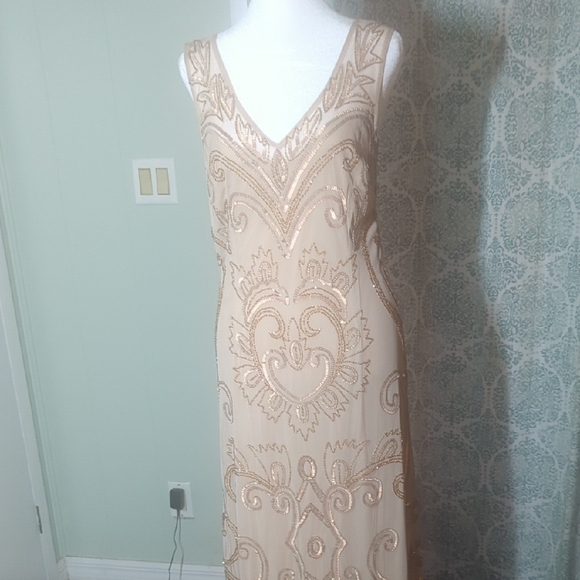 MARINA Cream and Gold Maxi Dress - Picture 1 of 10